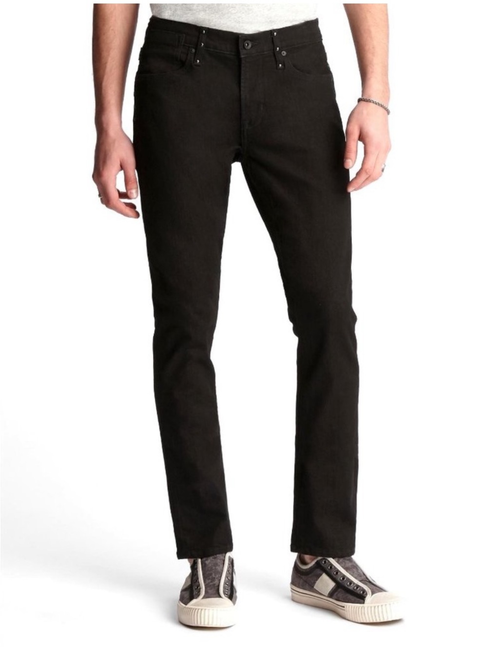 John Varvatos Bowery Slim Straight Studded Black Jeans, Size 31